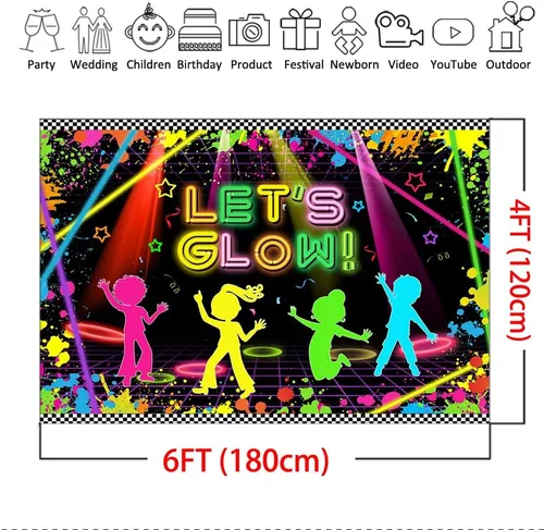 Miniatura 4 de Mocsicka Telón de fondo de fiesta brillante, fondo de tela que brilla intensamente, fondo de fiesta con temática de fiesta de neón, suministros