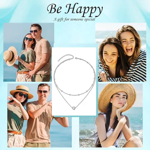 Miniatura 7 de Collares en capas para mujer de plata de ley S925, collar para mujer, collar de círculocorazóndoble círculocruzestrellamal de ojo, collar hecho a