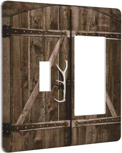 Miniatura 614 de Placa Decorativa de Pared de Granja Rústica con Cuerno de Madera para Puerta de Granero 1 Banda Duplex Cubiertas de Toma Eléctrica Soltera