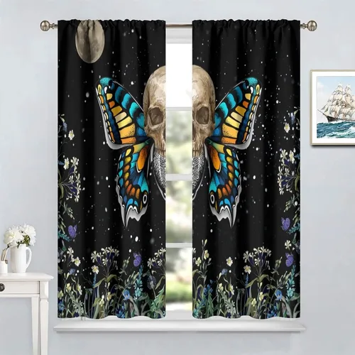 Miniatura 80 de Cortinas góticas de bosque de cuervos, para Halloween, espeluznante, negro, cuervo negro, alas oscuras, suspenso, bolsillo para barra, cortinas