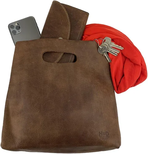 Miniatura 5 de Hide & Drink, Bolso minimalista hecho a mano de cuero de grano completo y piel de oveja