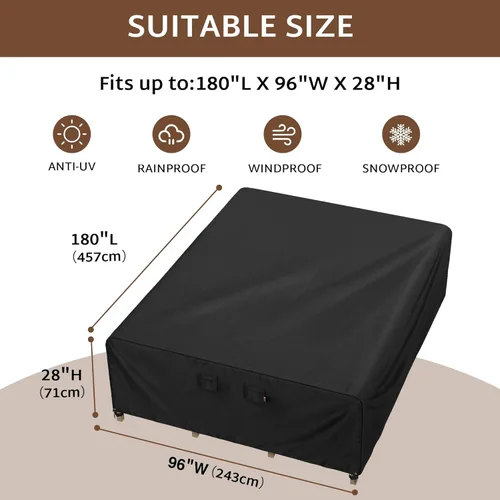 Miniatura 2 de iBirdie Juego de fundas para muebles de patio al aire libre, 180 x 96 pulgadas, impermeable, resistente a la intemperie, 600D para mesa de comedor