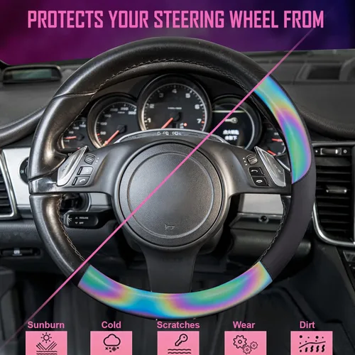 Miniatura 3 de CAR-GRAND Chameleon - Funda reflectante de cuero PU iridescente para volante, 15 pulgadas, ajuste universal para 95% de SUV, sedanes, camionetas