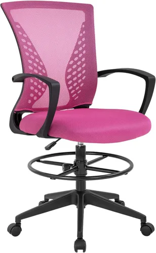 Miniatura 10 de Silla de dibujo alta de oficina, silla de escritorio de pie, altura ajustable con brazos, reposapiés, soporte para espalda, silla de escritorio