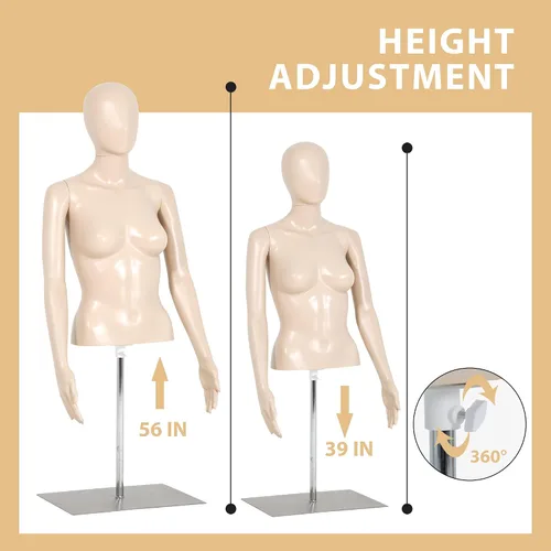 Miniatura 2 de Torso de maniquí de plástico con soporte, 39-56 pulgadas altura ajustable medio maniquí cuerpo femenino vestido forma maniquí para venta al por