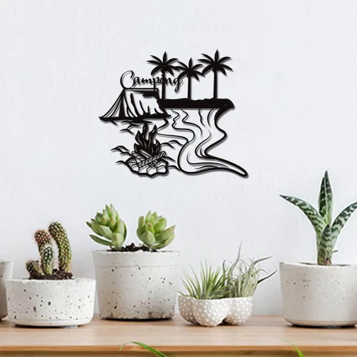 Miniatura 3 de SUPERDANT Arte de pared de metal para camping, decoración de pared de playa, hoguera, fiesta, placas colgantes, adornos de árbol de coco, hierro