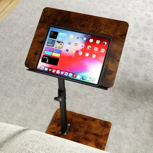 Miniatura 11 de YUHFERA Mesa auxiliar con bandeja para sofá - Giratoria 360°, altura ajustable, para espacios pequeños, mesa lateral para aperitivos para cama