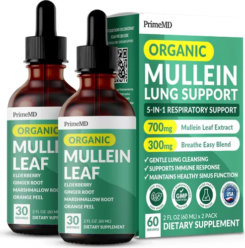 Gotas de gordolobo 5 en 1 para pulmones y bronquiales, apoyo respiratorio para la salud pulmonar con extracto de hoja de gordolobo para pulmones -