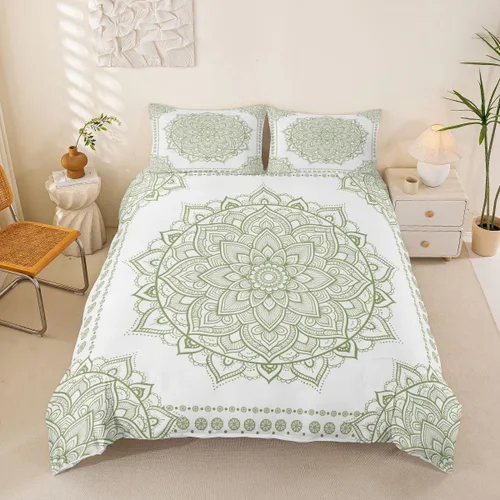 Miniatura 10 de Erosebridal Juego de funda de edredón con diseño de mandala, tamaño individual, diseño de flores bohemias, elegante funda de edredón floral indio