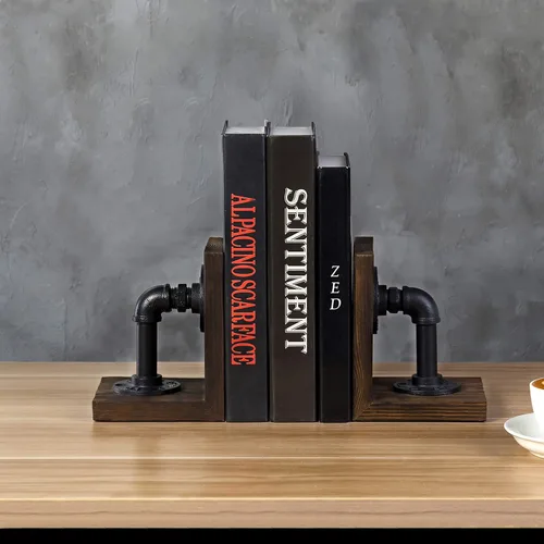Miniatura 8 de MyGift Sujetalibros Decorativos, Sujetalibros para Estantes, Sujetalibros de Metal para Libros Pesados, Decoración de Oficina para Hombres, Tope