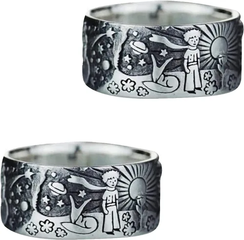 Anillo inspirador de The Little Prince Universe, anillo inspirador de anime, anillo de universo de sol de copo de nieve, para parejas jóvenes