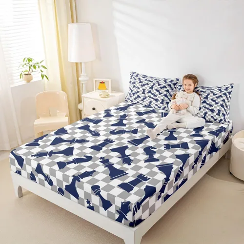 Miniatura 8 de Erosebridal Juego de sábanas de ajedrez internacional, tamaño individual, juego de ropa de cama de ajedrez para niños, adolescentes y adultos, juego