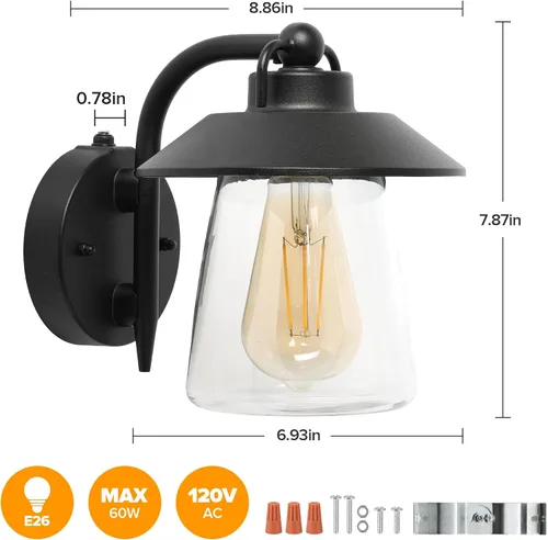 Miniatura 6 de LUTEC Lámpara de pared interior y exterior de atardecer a amanecer, aplique de pared estilo granja, lámpara de pared con acabado negro mate