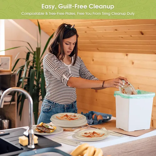 Miniatura 6 de Fuyit Juego de 250 platos de papel desechables con cubiertos, vajilla biodegradable y ecológica compostable, incluye plato, tenedor más grande