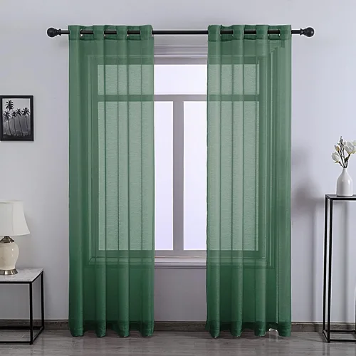 Cortinas traslúcidas color verde cazador de 84 pulgadas de largo para dormitorio, 2 paneles con ojales en la parte superior, cortinas Verde Oscuro