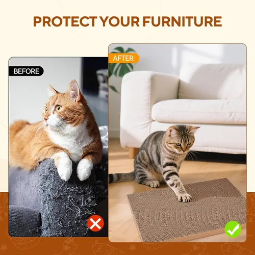 Miniatura 5 de LIFLIX 7 almohadillas de rascador reversibles para gatos con caja, 16.5 pulgadas de largo x 12.6 pulgadas de ancho x 5.9 pulgadas de alto, rascador