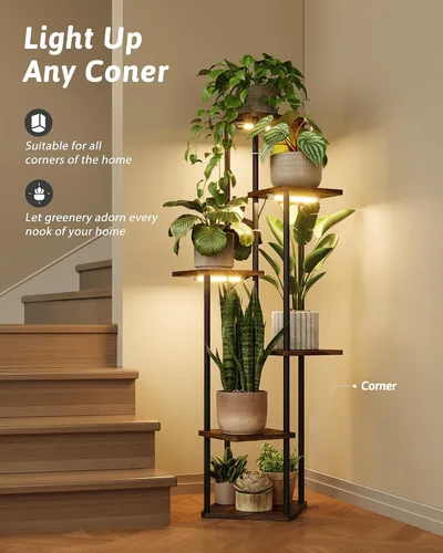 Miniatura 3 de GENTINGBRO Soporte alto para plantas de interior de 4 niveles para múltiples plantas, soporte de madera para plantas, estante de madera, estantería