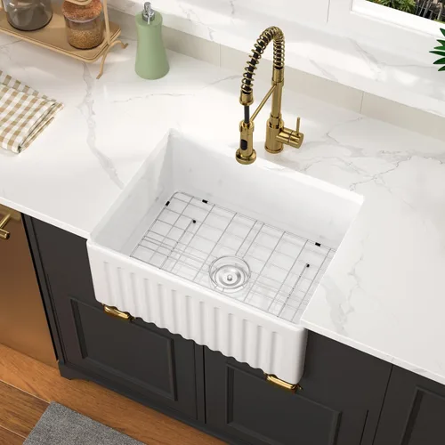Miniatura 13 de Fregadero de 33 unidades de arcilla refractaria de 33 x 20 x 10 pulgadas, color blanco, fregadero de cocina de porcelana de cerámica, estilo casa
