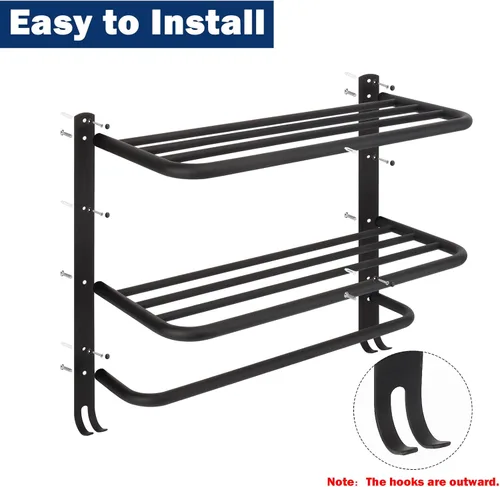 Miniatura 6 de NearMoon Toallero de baño, toallero de 3 niveles con ganchos, colgador de toallas de acero inoxidable SUS304, almacenamiento de toallas montado