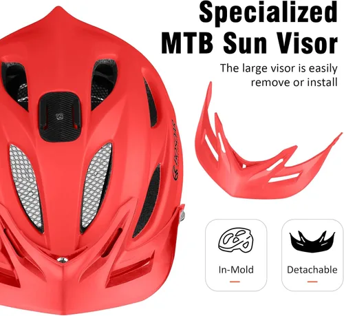 Miniatura 5 de Casco de bicicleta de montaña Bosoar, casco de ciclismo para adultos con soporte para cámara y visera desmontable para hombres, mujeres y jóvenes
