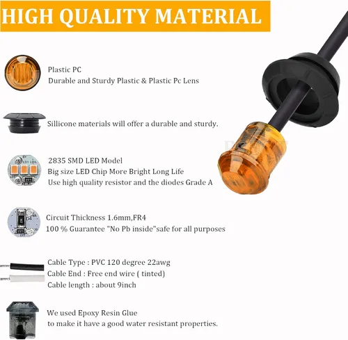 Miniatura 5 de PSEQT Luces LED de marcador de remolque de 3/4 pulgadas, indicadores de espacio lateral, luz trasera, impermeable, para remolque, camión, autobús