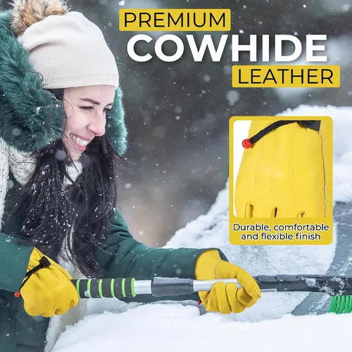 Miniatura 3 de HANDLANDY Guantes de trabajo de invierno para hombres y mujeres, repelentes al agua, guantes de trabajo de cuero genuino aislados para clima frío