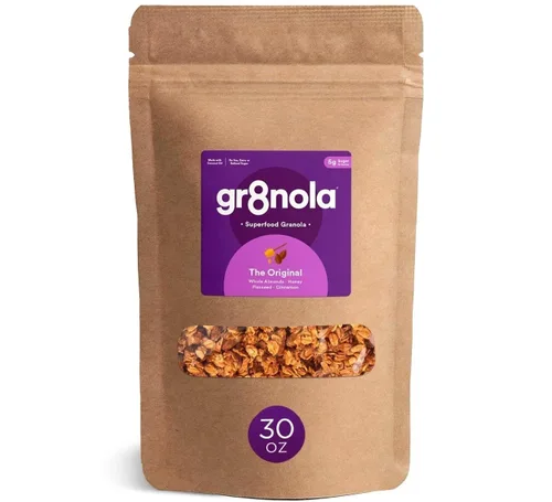 Miniatura 20 de gr8nola The Original - Cereal de granola saludable y bajo en azúcar, fabricado con superalimentos, almendras enteras, miel, canela y linaza, sin
