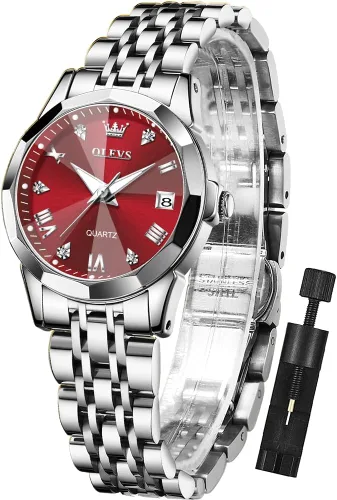 Miniatura 10 de OLEVS - Reloj de mujer de moda, reloj de vestir con diamantes, para mujer, analógico, de cuarzo, acero inoxidable, impermeable, luminoso, con fecha