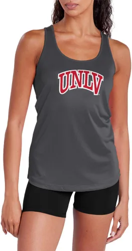 Miniatura 242 de Camiseta deportiva sin mangas oficial de la NCAA Collegiate para mujer, con espalda cruzada, logotipo primario, colección carbón