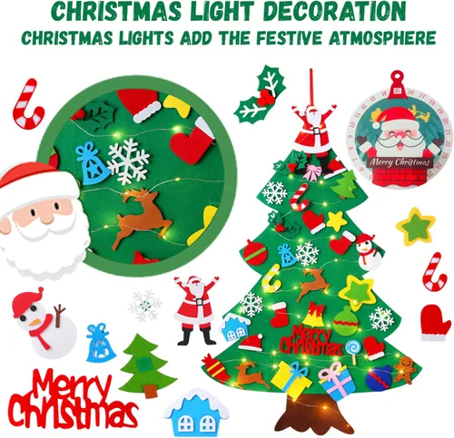 Miniatura 3 de Árbol de Navidad de fieltro para niños pequeños, 3.2 pies, mi primer árbol de Navidad+calendario de Adviento de Papá Noel para niños, 34 adornos