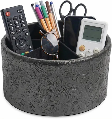 Miniatura 16 de Organizador Redondo de Cuero para Suministros de Arte, Soporte para Control Remoto, Rotación de 360 Grados, Soporte Multifuncional para Lápices