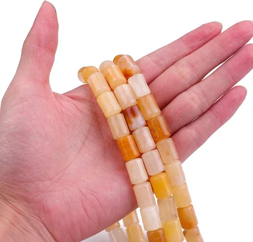 Miniatura 2 de BEADIA Cuentas sueltas de piedra de jade amarillo natural cilíndricas semipreciosas para hacer joyas 10mmx14mm 38cm