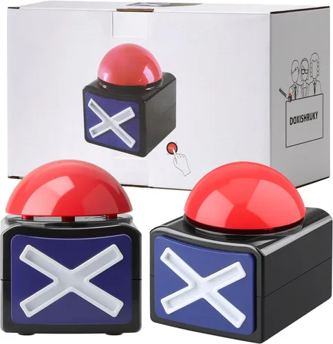Miniatura 4 de Paquete de 2 zumbadores de juego con luces y sonido – Botones de zumbador para disputas familiares, trivias, espectáculos de talentos, accesorios