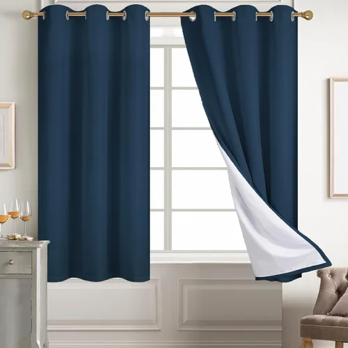 Miniatura 123 de Diraysid Cortinas 100% opacas de lino beige para dormitorio, con ojales, aislamiento térmico, cortinas de oscurecimiento de habitación