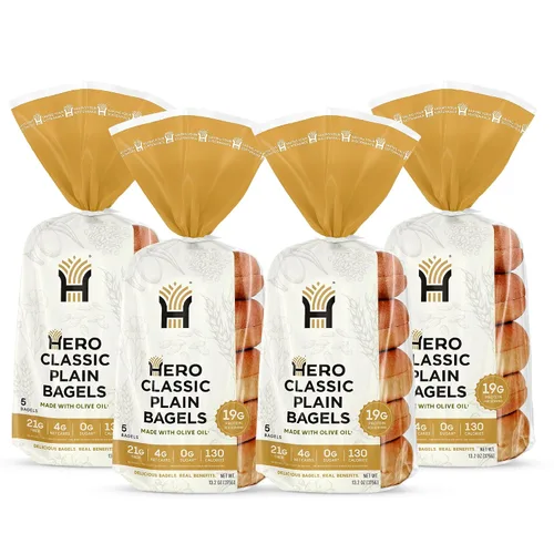 Miniatura 9 de Hero Classic Plain Bagel - 4 g de carbohidratos netos, 19 g de proteína, alta fibra, 130 calorías por porción (10 bagels, 2 paquetes de 5)