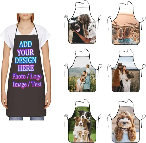 Miniatura 24 de Delantal de cocina personalizado con logotipo de texto fotográfico, delantal unisex personalizado para camarero de restaurante para hornear barbacoa