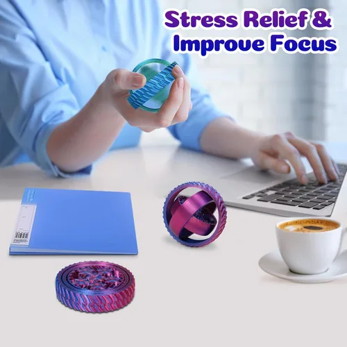 Miniatura 5 de Paquete de 2 juguetes para ansiedad impresos en 3D, anillos sensoriales de color degradado para adultos y niños, juguetes de escritorio silenciosos