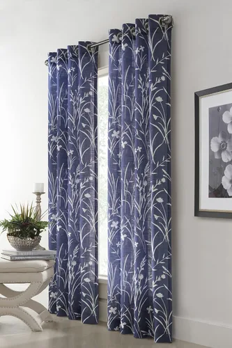 Loft Living Bristol - Cortina de lino con estampado floral, 52 x 95 pulgadas, color azul
