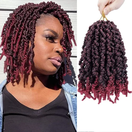 Miniatura 11 de Dorsanee Extensiones de cabello sintético corto estilo Bob Spring Twist de 6 pulgadas, 6 paquetes de extensiones de cabello sintético pretrenzado