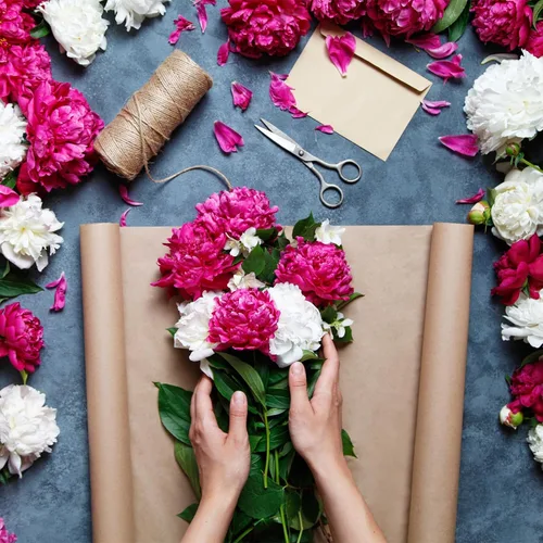 Miniatura 5 de MECCANIXITY 10 piezas de papel de regalo de flores con borde dorado, turquesa, 22.8 x 22.8 pulgadas, impermeable, para suministros de ramo