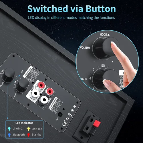 Miniatura 5 de BESTISAN Altavoces de estantería alimentados de 4 pulgadas con graves profundos, altavoces de monitor de estudio Bluetooth 5.0, altavoces de audio