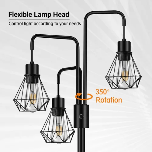 Miniatura 2 de BoostArea Lámpara de Pie Industrial, Pantalla de Lámpara de Diamante de Metal, Lámpara de Pie Moderna con 3 Luces, Bombillas No Incluidas, Lámpara