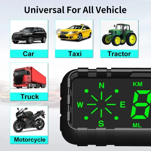 Miniatura 4 de Kingneed Velocímetro HUD Odómetro Brújula Pantalla Head Up Display GPS Visualización Digital Fuentes Grandes Universal para Todos los Coches