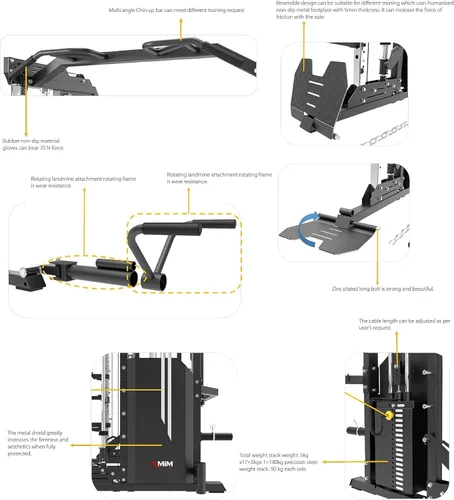 Miniatura 6 de MiM USA Hercules EX Commercial All-in-One Home Gym Machine, 2000 lb Capacity, 400 lb Weight Stack, Adjustable Bench, Leg Press, Jammer Arms, Leg
