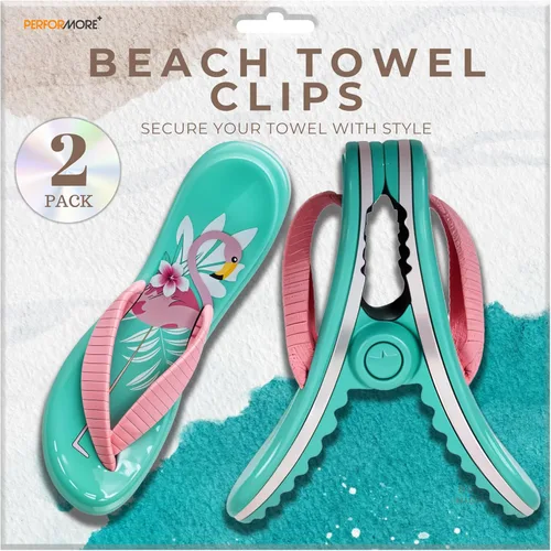 PERFORMORE Clips para toallas de playa, paquete de 2, clips portátiles para toallas, clips de seguridad para sillas de playa, terraza, patio, Correa