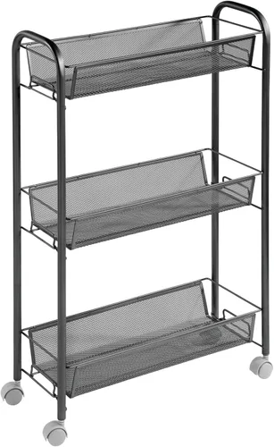 mDesign Carrito organizador de almacenamiento con 3 estantes de cesta para lavandería, vestíbulo, garaje, organización de baño, capacidad para Negro