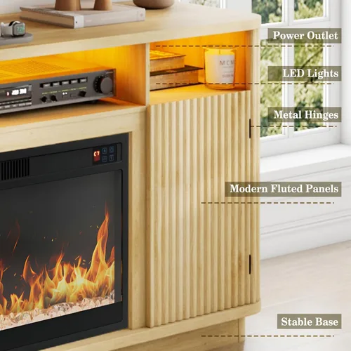 Miniatura 9 de Soporte de TV con chimenea acanalada de 70 pulgadas, centro de entretenimiento moderno con chimenea eléctrica de 36 pulgadas, consola multimedia