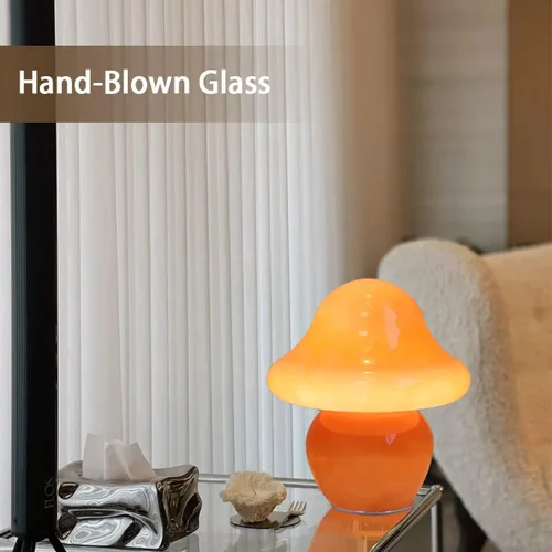 Miniatura 2 de HEQET Lámpara de hongo naranja de vidrio para mesa, lámpara de hongo para dormitorios, sala de estar, lámparas estéticas para dormitorio, linda