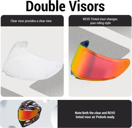 Miniatura 2 de SR6 Casco de motocicleta de cara completa, equipado con viseras transparentes y multicolor aprobado por DOT Casco de carreras callejeras