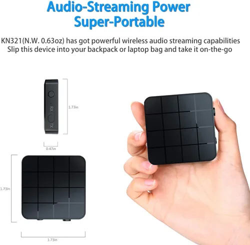Miniatura 6 de Adaptador receptor transmisor de audio Bluetooth 5.0, 2 en 1, inalámbrico de 0.138 in aptX, adaptador de audio estéreo de baja latencia para sistema
